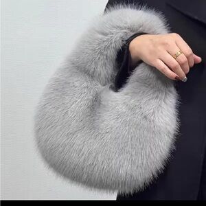 Elegant Gray Faux Fur Women's Bag